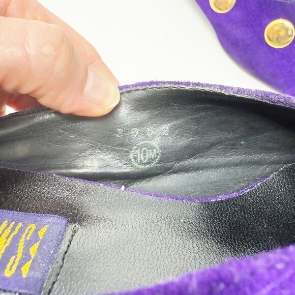 Vintage 90s Previews Purple Suede Studded Mules Women's Size 10 EUC Pointy Toe - Picture 9 of 11